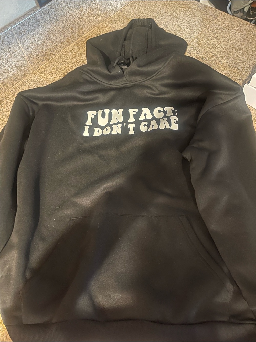 SHEIN Black Hoodie with White 'FUN FACT: I DON'T CARE' Graphic